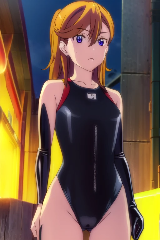 masterpiece), (best quality), (high resolution), (unity 8k wallpaper), (illustration:0.8), (beautiful detailed eye), (extremely detailed face), (extremely detailed CG), (souryuu asuka langley), (perfect hands, perfect anatomy), One Girl, blue eyes, hair between eyes, orange hair, two side up, (bare legs), (black latex competition swimsuit: 1.5), perfect lighting, cowboy shot, looking at viewer, Outdoor, pool