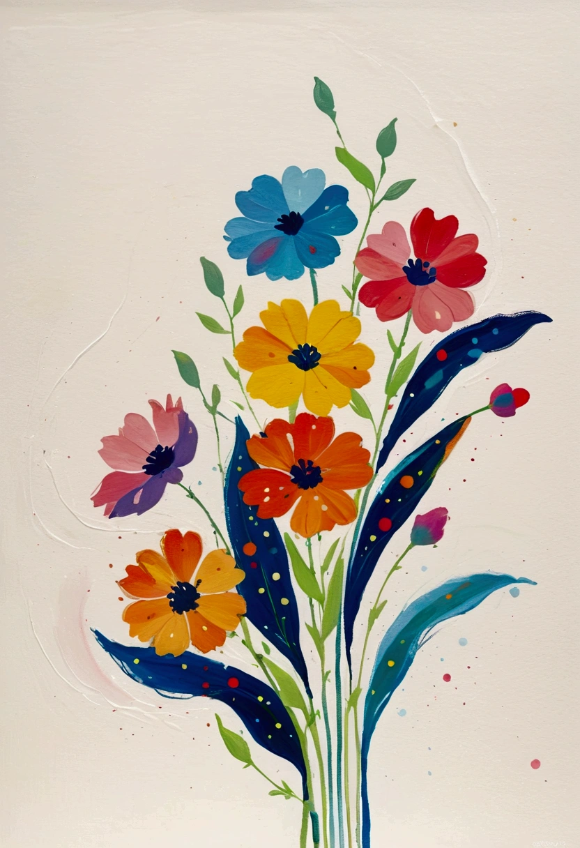 Fluid smudge painting,Dot,Colorful flowers,Minimalism,Inspired by the coronavirus。(((Negative Space,Bottom left corner composition)))