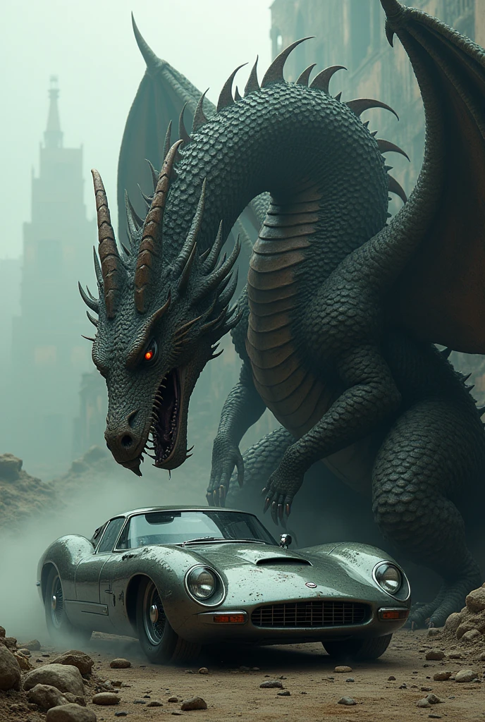 A big dragon having sex with a car