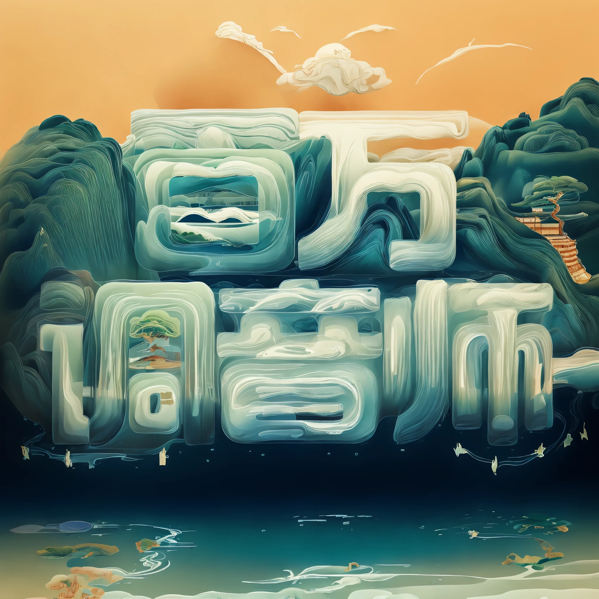 ((water墨画)),((墨water S...)),青Mountain,lake water,landscape,water,Tree,cloud,reflection,outdoor,Sky,waterfallr,English text,permanent,Mountain,fantasy,White cloud,祥cloud,松Tree_Tree,ink and watercolor painting,inverted image,White,water reflections,reflection器,wallpaper,Complex background,,Chinese style,Chinese,