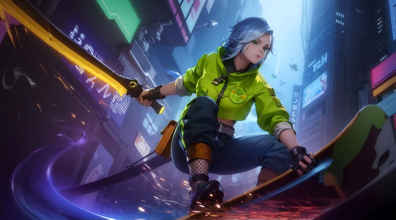Girl with short green hair, Medium chest, Green eyes, wearing black casual clothes、Beautie、Mature、(tits out)