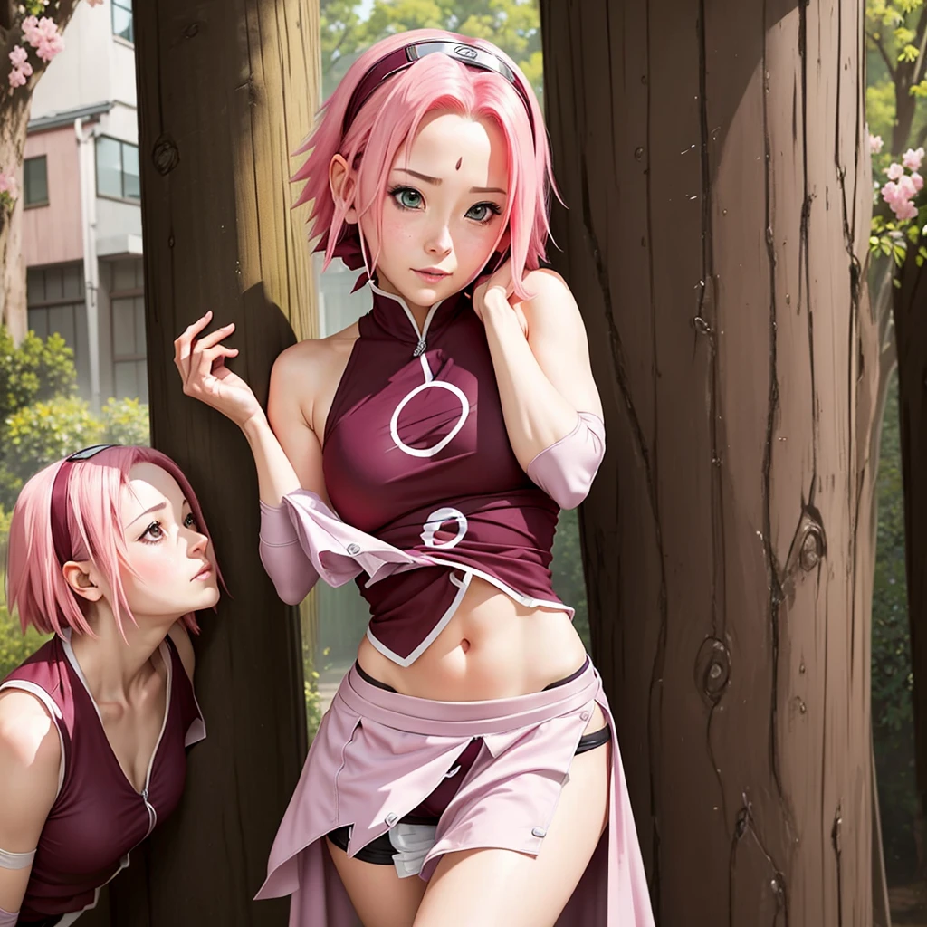 The slim Sakura Haruno captures the essence of charming acting, capturing the image of a person pretending to be innocent, adopting cute and gentle facial expressions as she removes her top. Teasing