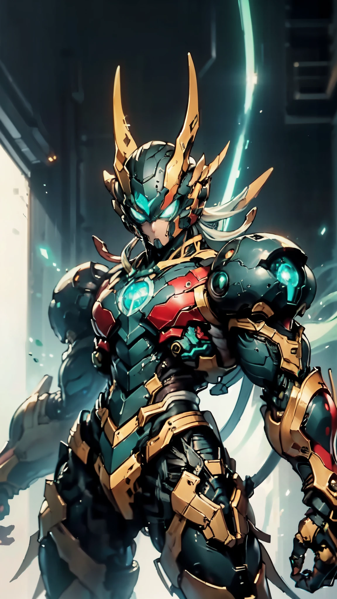 (masterpiece:1.5, best quality:1.5, extremely delicate:1.5, superhero pose:1.5), a man wearing a full-face helmet, a fantasy-style biotech armored combat suit, green eyes, (a composite layered chest armor), fully enclosed shoulder guards, matching arm and leg guards, belt of Neon circuit, (the color scheme is primarily black with green and red accents), the design balances heavy with agility, a high-tech bio-mecha armor, (Armor Concept Inspired by Samurai, stand on the top of a skyscraper in a futuristic sci-fi city), this character embodies a finely crafted fantasy-surreal style armored hero in anime style, exquisite and mature manga art style, (element, plasma, energy, the armor glows), ((male:1.5)), metallic, high definition, highres, ultra-detailed, ultra-fine painting, professional, perfect body proportions, golden ratio, anatomically correct, symmetrical face, extremely detailed eyes and face, high quality eyes, creativity, RAW photo, UHD, 32k, Natural light, cinematic lighting, masterpiece-anatomy-perfect