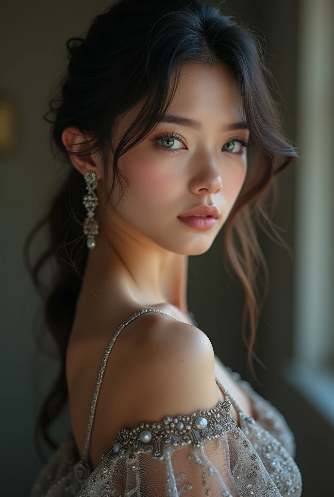 超High resolution, (Realist, photoRealist: 1.48), (photoRealist: 1.2), ( Raw photo, Highest quality, masterpiece, Highest quality, Perfect body, detaileded beautiful face, Highest quality, super detailed, High resolution, highly detaileded, highly detaileded, Hmph, Unified, 8K Wallpaper, detailed), (Clothes are see-through, Visible through clothing:1.2), (By Rubio, collection, blue eyes)