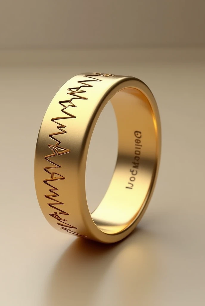 (photorealism:1.2), gold ring with sharp teeth engraving, plain, not 3D, with the words "kirishima Eijiro" inside