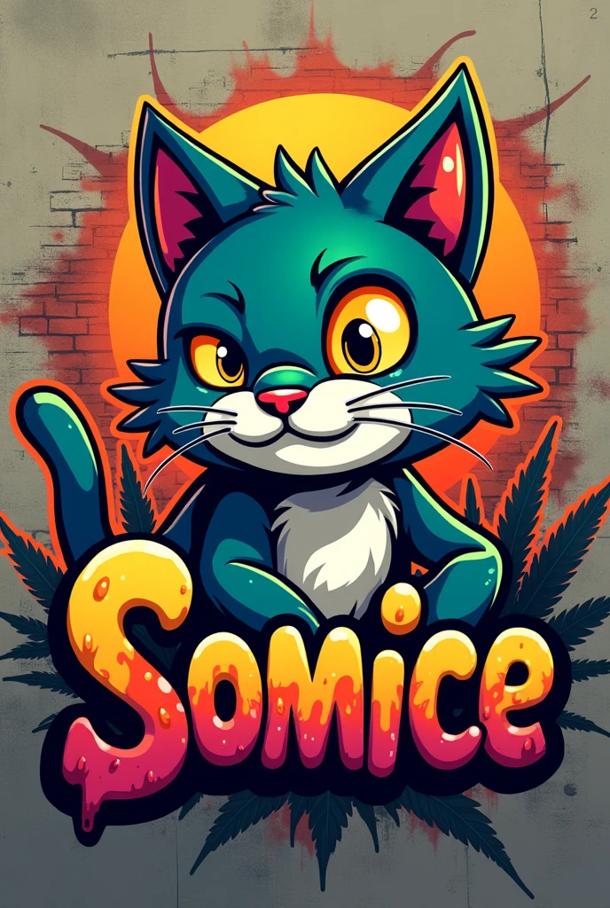 Somice Cannabis Shop Logo in Graffiti style with a cool cat 