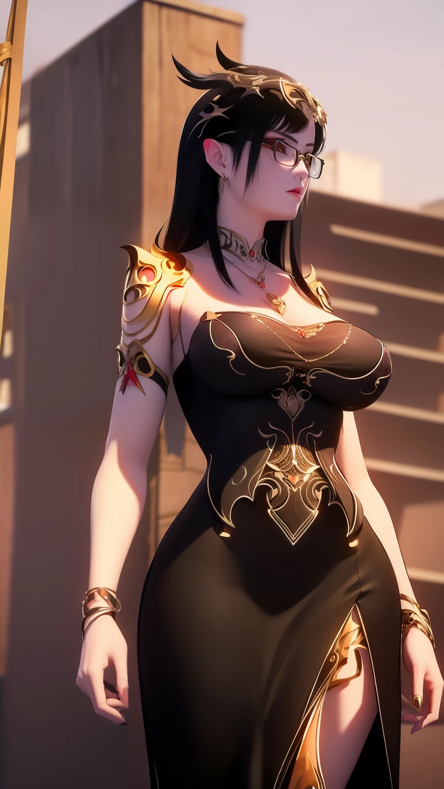 (masterpiece, best quality), 1girls, black hair, glasses, cyberpunk, solo, waist-high, sexy appearance