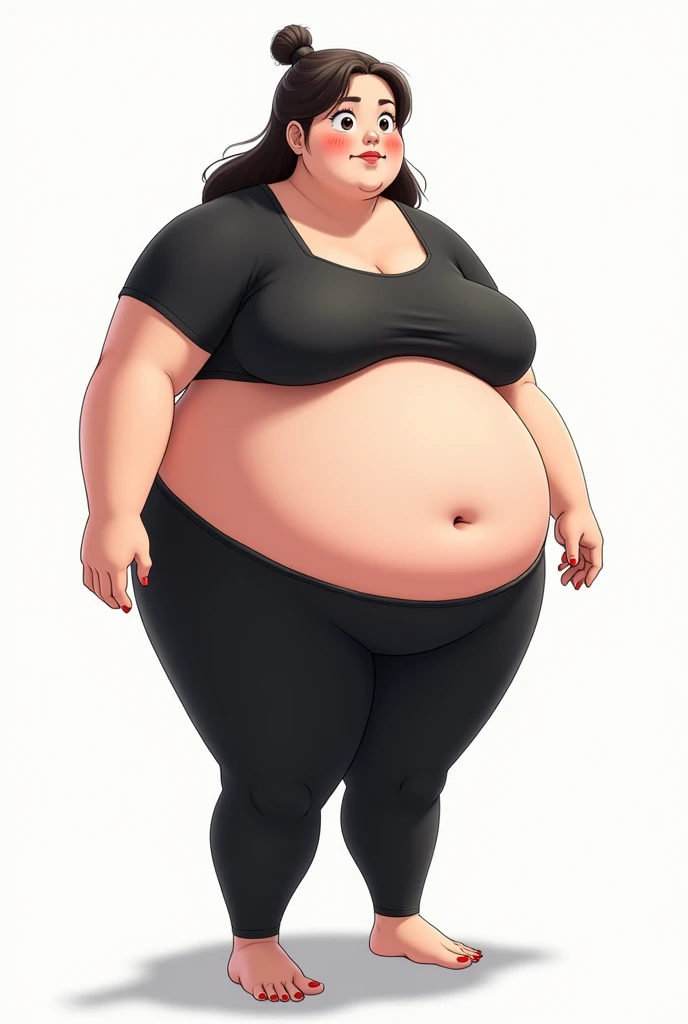 Extremely fat anime girl with her belly exposed white background black clothing