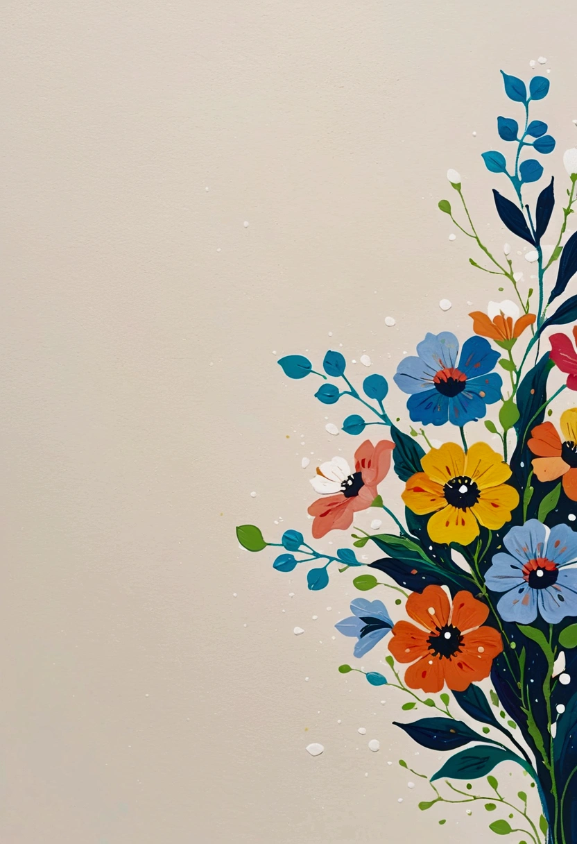 Negative Space。Fluid smudge painting，Dot，Colorful flowers，Minimalism，Inspired by the coronavirus。Corner Composition