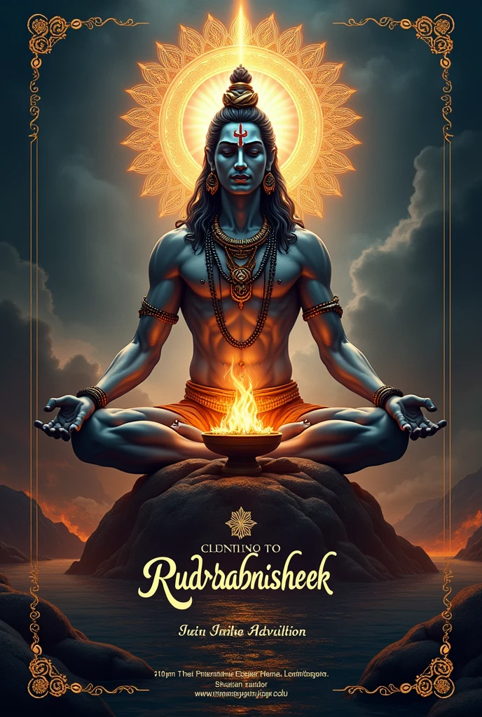 make a invitation card of rudrabhishek with shiv ji background and written text in hindi.
The title will be - Rudrabhishek
Include details like 
Date- 15th August
Address - 20/187 Kamla tower( Shyam sadan)