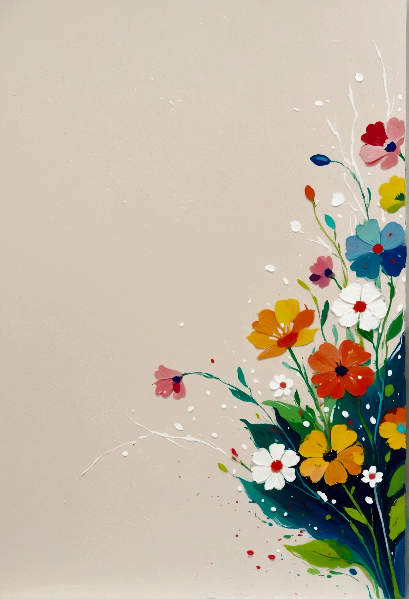 Fluid smudge painting,Dot,Colorful flowers,Minimalism,Inspired by the coronavirus。Negative Space Corner Composition