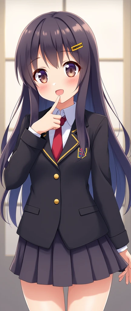 one girl, anime girl, cool, noble, school blazer, necktie, hair clip, proudly