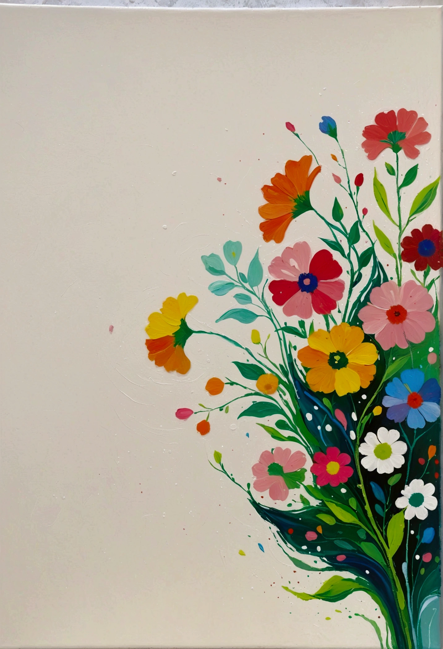 Fluid smudge painting,Dot,Colorful flowers,Minimalism,Inspired by the coronavirus。Corner Composition