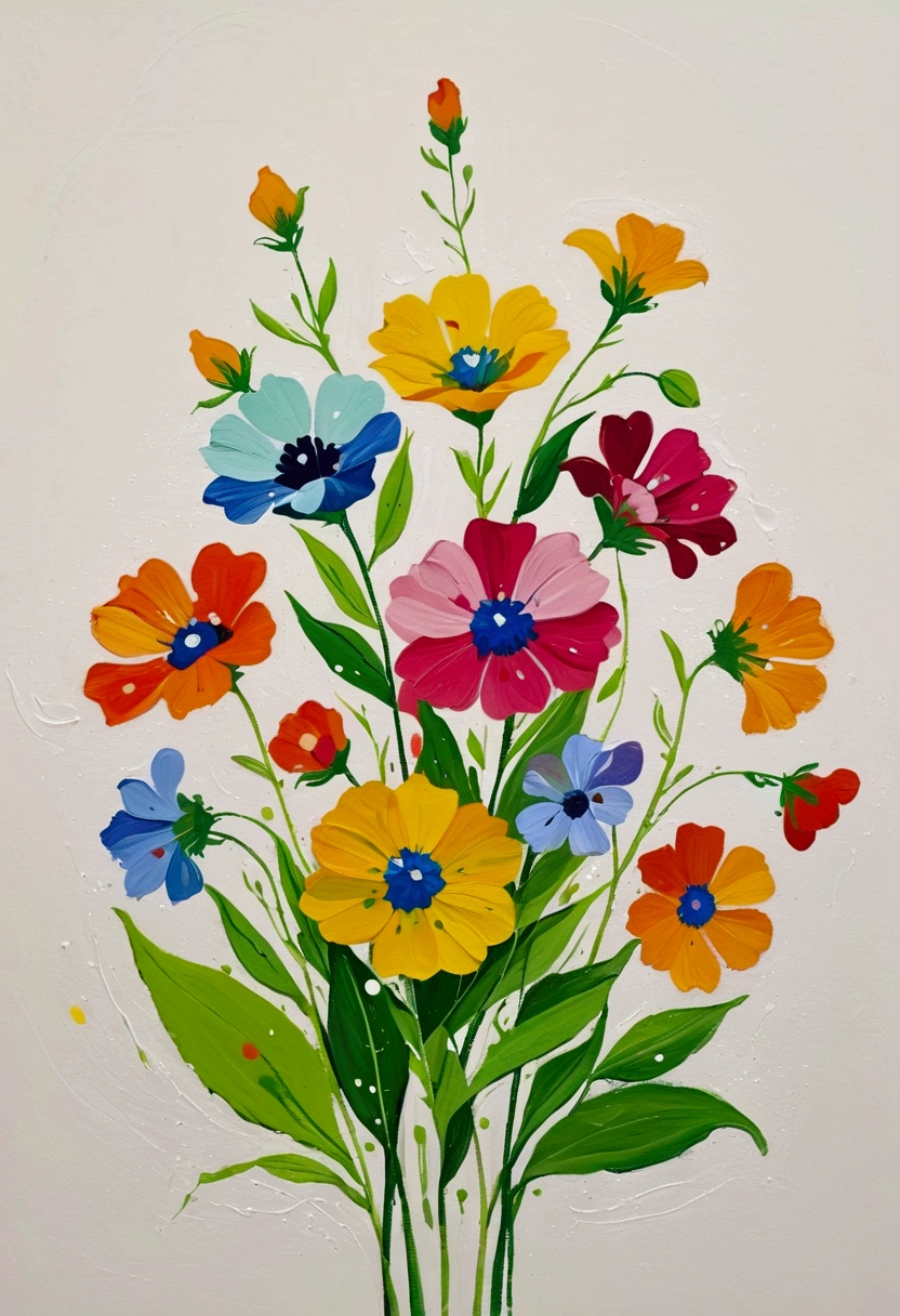 Fluid smudge painting,Dot,Colorful flowers,Minimalism,Inspired by the coronavirus。Corner Composition