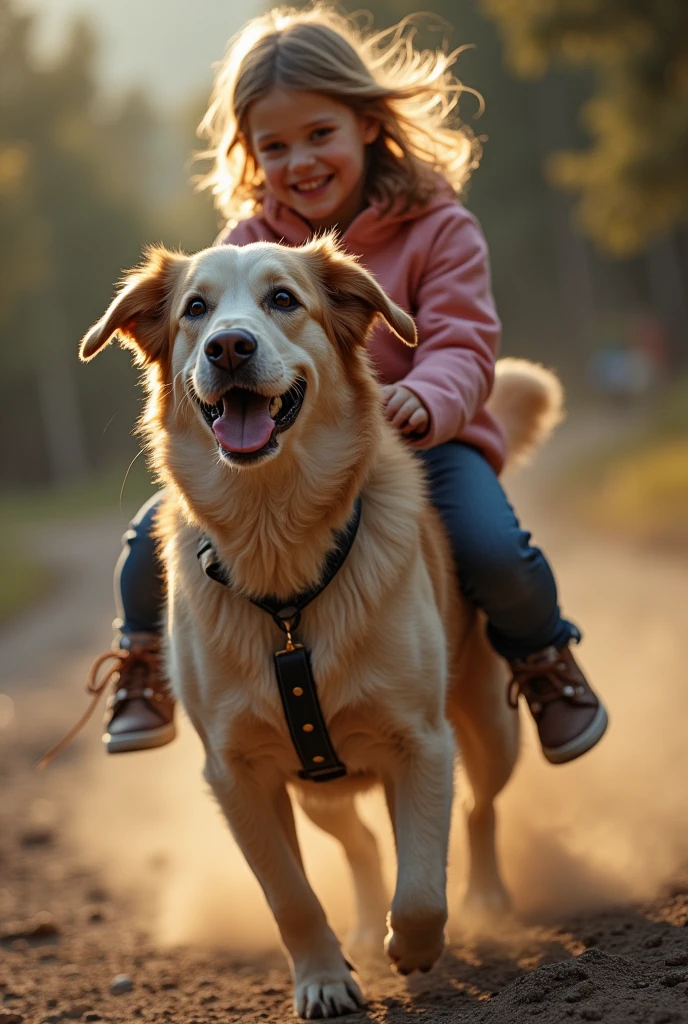 Girl riding dog  in doggy