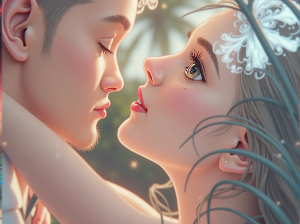 a wedding couple hugging in a cassava field, beautiful detailed eyes, beautiful detailed lips, extremely detailed eyes and face, long eyelashes, (best quality,4k,8k,highres,masterpiece:1.2),ultra-detailed,(realistic,photorealistic,photo-realistic:1.37),tropical landscape, sunset lighting, warm colors, cinematic lighting, lush vegetation, romantic atmosphere, (highly detailed,intricate:1.2), photorealistic, award winning photo