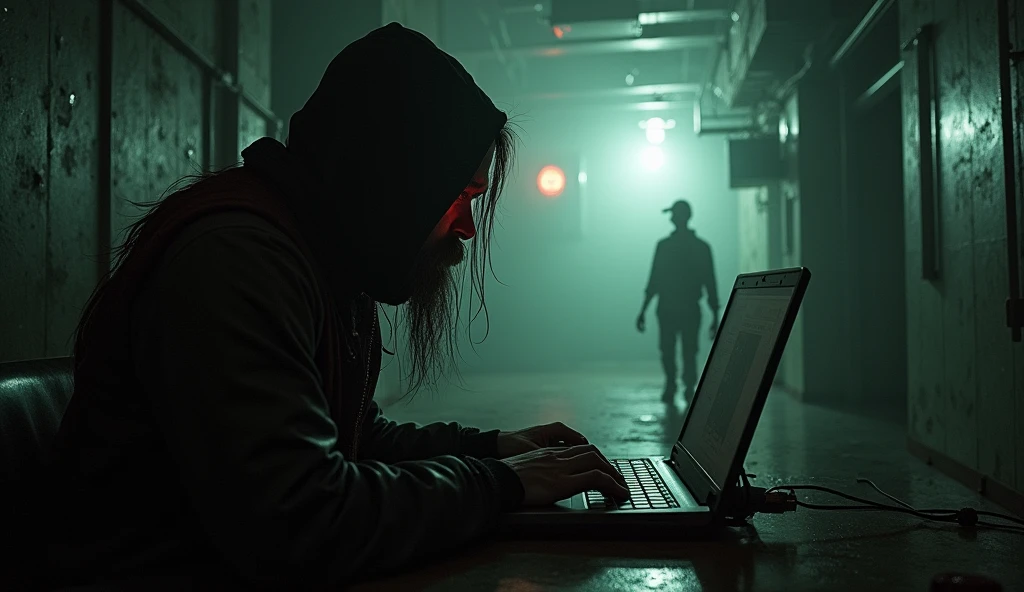 Hacker room horror style snuff dark killer、Dark City movie style、neuromancer、Cyberpunk in Los Angeles、The end of the world、Nuclear weapons appear in the background、Post-apocalyptic Gore v3