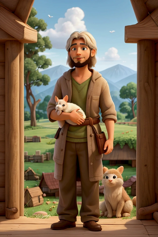 Create a peaceful scene of Noah and his family living harmoniously in a renewed world. Show them tending to crops, caring for animals, and enjoying the tranquility of their surroundings. The sky is clear, and the environment is lush. The dialogue should narrate: 'The story of Noah is a powerful reminder of faith and God's faithfulness. A story of destruction, but also of renewal and hope for humanity