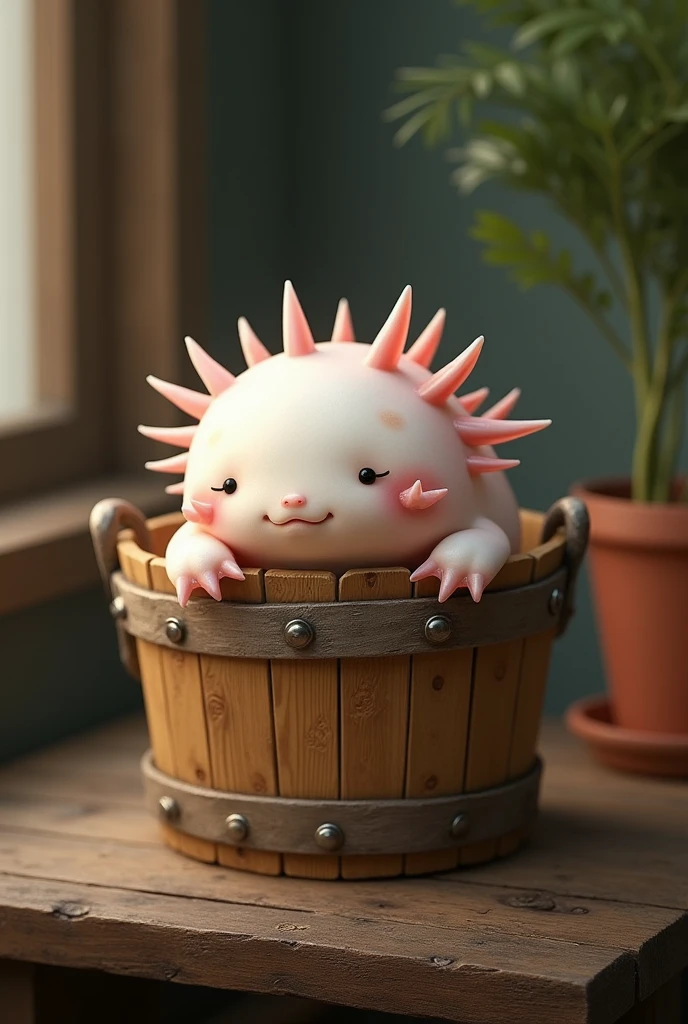 A bucket with an axolotl