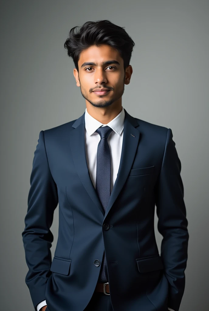  21 year old Pakistani boy With fair skin and narrow body Posing for a linkedin picture in formals 