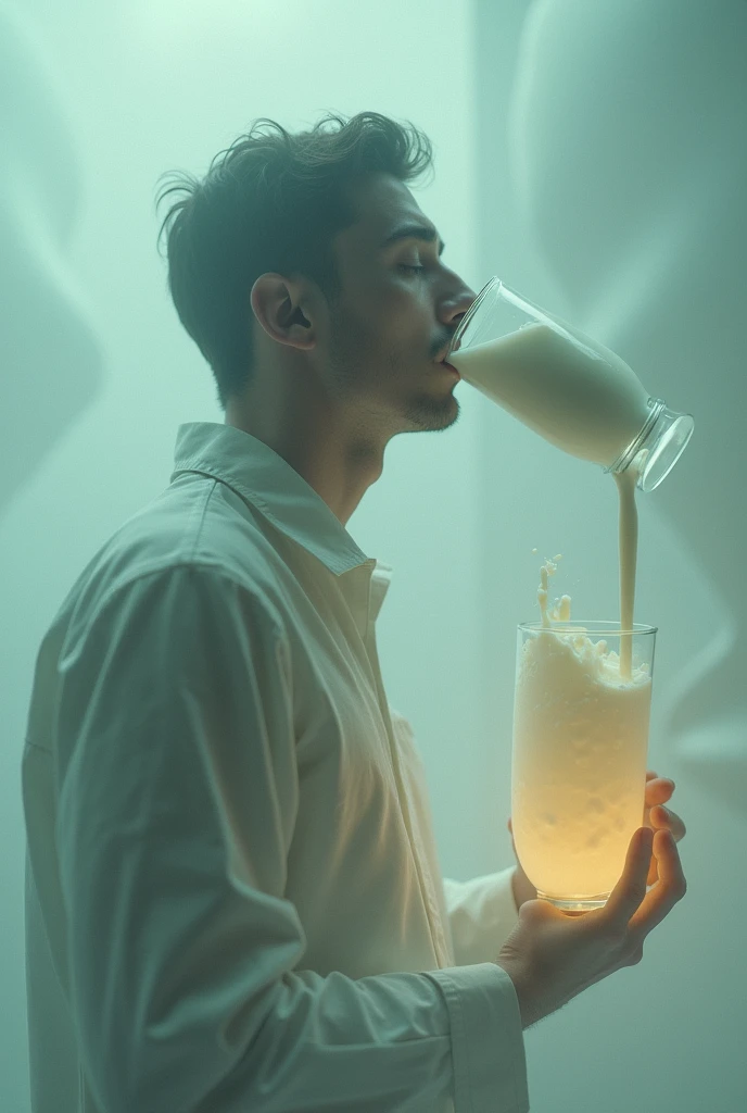A man drinking milk of glass normally