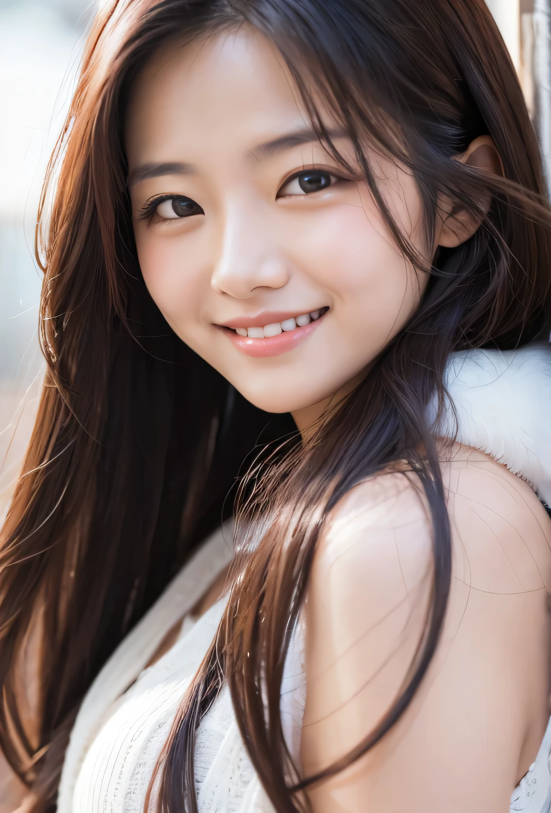Close up of smiling woman with long hair, TWICE's Tzuyu, Larisa Manovar, Cute Korean Actresses, Beautiful Korean Women, Beautiful young Korean woman, Young and adorable Korean face, Gorgeous Young Korean Woman, Lalisa Manoban of Blackpink, Portraits of Korean female idols, Bae Suzy, South Korean actress, Korean Girls, Photograph the whole body, (((32k image quality))), (((RAW Photos))), (Highest quality, detailed:1.2), Photorealistic, (Very delicate and detailed), (((((Ultra-high resolution))))), (((((One Woman))))), (((Cleavage))), (((Big Breasts))), (((colorful t-shirt)), BREAK, (((Beautiful female legs))), Street Snap, ((Photographing shoes from chest)),