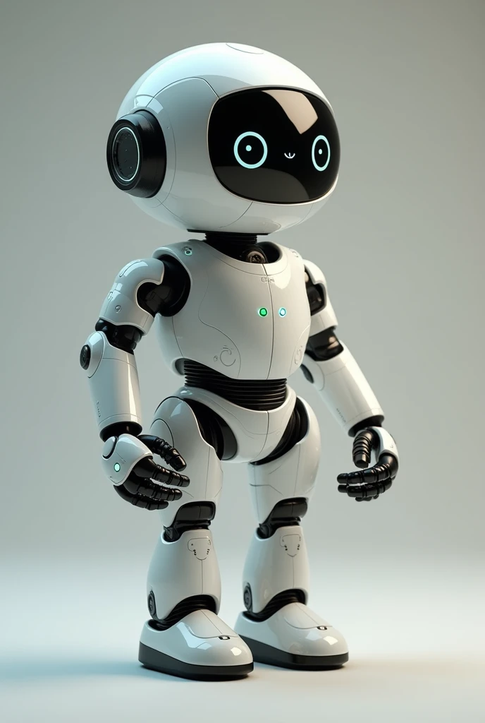 A realistic 3D robot. He is small and have no legs, he's floating. The most viewing of him it's always talking
