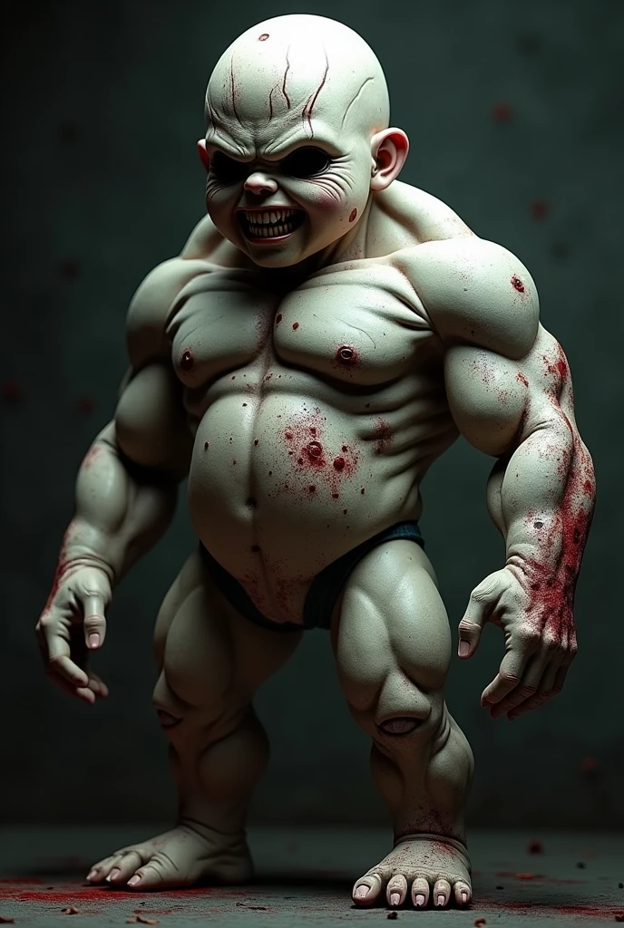 killer doll, huge and bulky muscles, and with volume in the underwear, beautiful but cruel and sadistic face