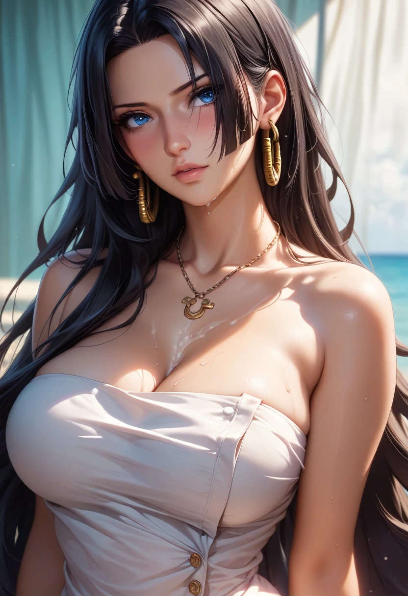 （（（完美shape，shape，alone， （（（Naked towel:1.7、necklace、Snake piercing））），（（（sauce_anime, Boa Hancock, Black Hair, blue eyes, Long Hair,、 amount, Large Breasts））），（（masterpiece））、High resolution。 （（Best quality at best）），masterpiece，quality，Best quality，（（（Perfect looks、Detailed face、Detailed eyes、Exquisite facial features，Looking away、There is light in the eyes，（（（anger，Severe、shame、Sweating profusely、Clear fluid in the body、I&#39;m embarrassed and my face is red））），））），型shape:1.7））），（（（Cinematic lighting、Light and shadow，Huge breasts））），（（（Best Angle，Cowboy Shot、Location: Open-air bath、（（night:1.7））、starry skies、Steam from the hot spring（（（Immersed in water up to my shoulders:1.1）））、）））、nsfw
