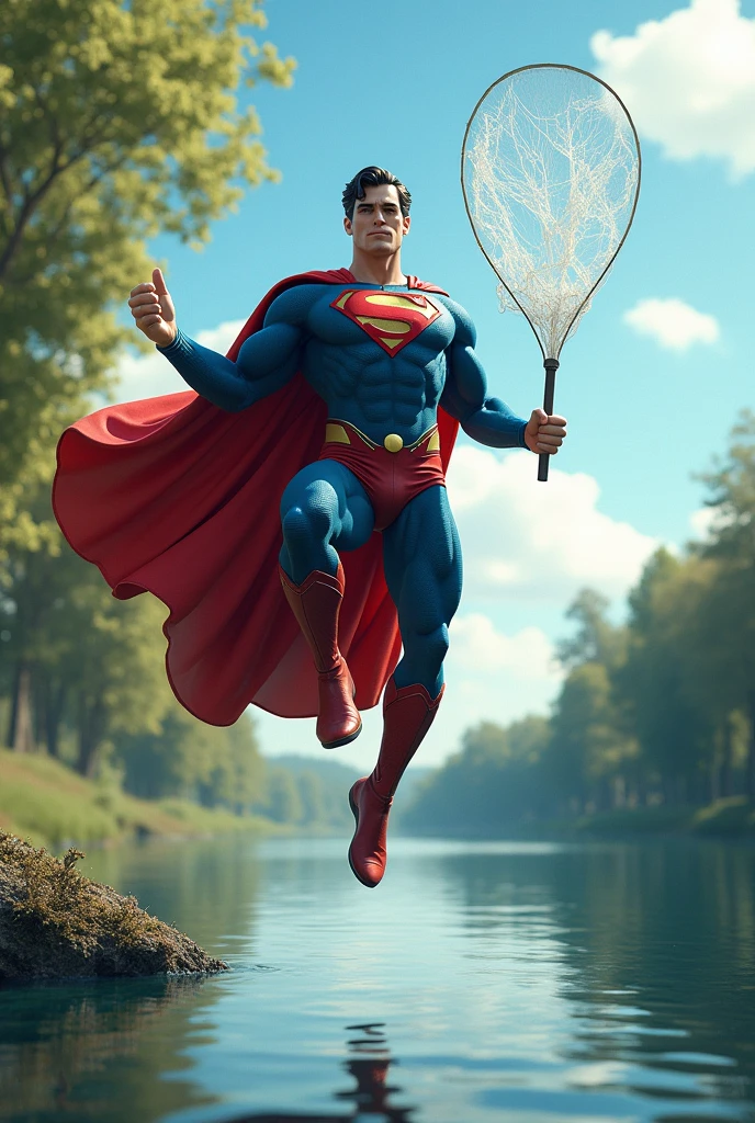 Superman fishing with net