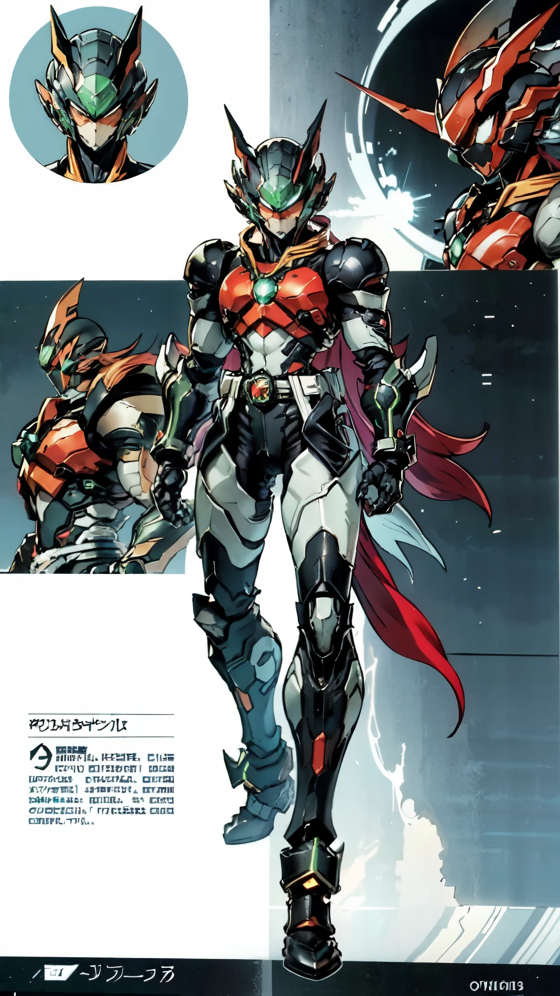 (masterpiece:1.5, best quality:1.5, extremely delicate:1.5, superhero pose:1.5), a man wearing a full-face helmet, a fantasy-style biotech armored combat suit, green eyes, (a composite layered chest armor), fully enclosed shoulder guards, matching arm and leg guards, belt of Neon circuit, (the color scheme is primarily black with green and red accents), the design balances heavy with agility, a high-tech bio-mecha armor, (Armor Concept Inspired by Samurai, stand on the top of a skyscraper in a futuristic sci-fi city), this character embodies a finely crafted fantasy-surreal style armored hero in anime style, exquisite and mature manga art style, (element, plasma, energy, the armor glows), ((male:1.5)), metallic, high definition, highres, ultra-detailed, ultra-fine painting, professional, perfect body proportions, golden ratio, anatomically correct, symmetrical face, extremely detailed eyes and face, high quality eyes, creativity, RAW photo, UHD, 32k, Natural light, cinematic lighting, masterpiece-anatomy-perfect