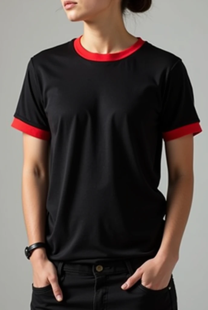 Make a plain black collar tshirt
Make the boarders red