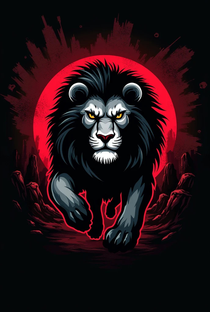 FURIOSAS team logo, with lion in the center, black and red
