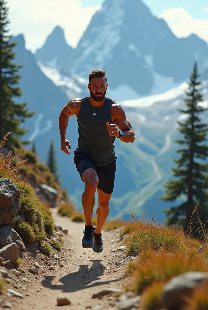 A man running up a mountain