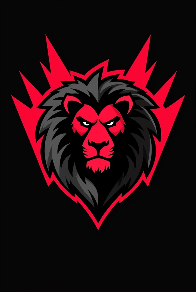 Logo do time, with a lion's head in the center, black and red and rays on the side