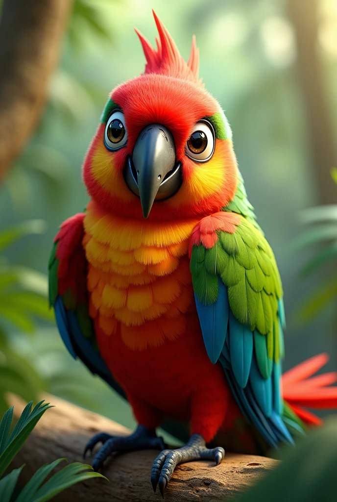 A sweet, colorful parrot with a playful expression and vibrant feathers. When it turns around, the feathers on its back rearrange into menacing, razor-sharp quills, ready to strike