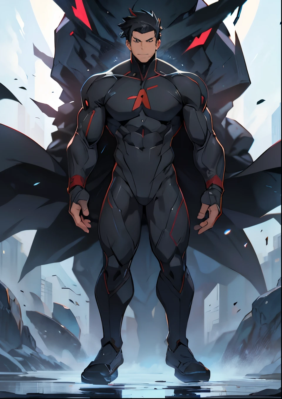 Generate an anime-style art image of a protagonist character, Hero , and black