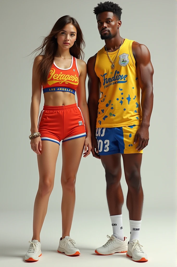 design an outfit for a woman and a man for the Los Angeles Olympics that is brmbonito