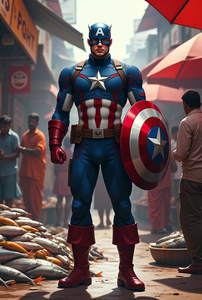 Mr america at Indian fish market