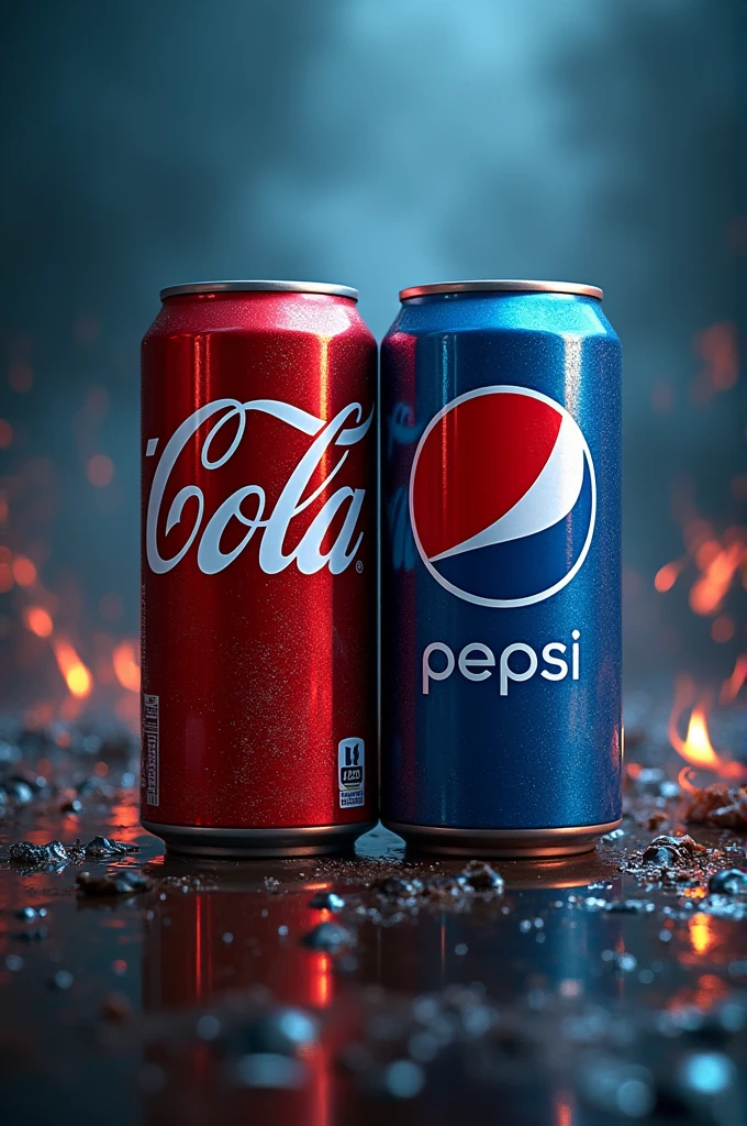 Coca cola vs pepsi cans in dark but colourfull background