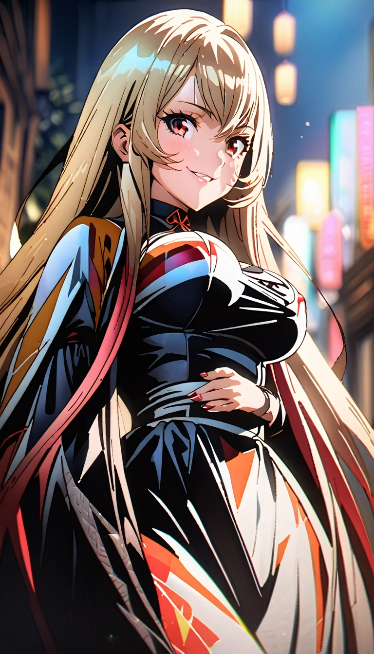 1mature woman,(long gray hair),(red eyes),(maid clothes),(seductive and sadistic smile),(She puts her hand under her breast),(She puts the other hand on her cheek),(wearing sexy women's stockings),(anime style),(ray tracing),(Ultra anime style details),(mature body),(large breasts),(masterpiece:1.5), (8k details:1.3), (unlimited details:1.2), (best eyes:1.4), (ultra clothes details:1.3), (highly detailed background), (vibrant colors), (dynamic lighting), (realistic skin texture), (intricate patterns), (sharp focus), (full-body view), (natural poses), (expressive emotions), (cinematic composition)