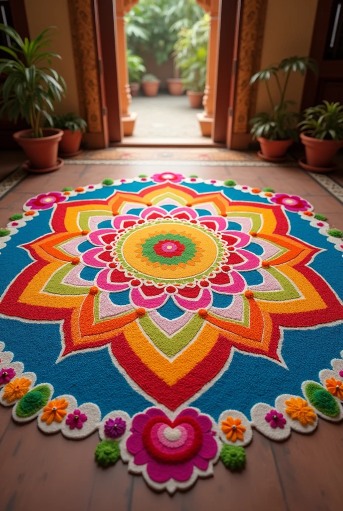 A Rangoli From Mathematics Shapes Like Circle, Square, Rectangle Etc . It Can Include A Theme Of Rakshabandhan or Independence Day of India