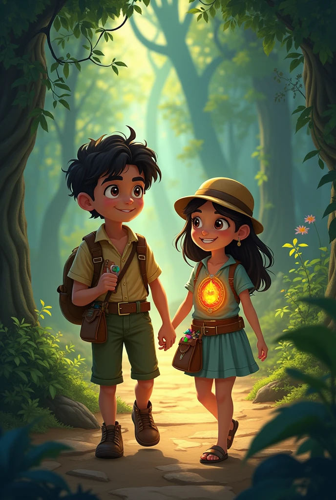 One morning, Pedro and Laura decided it was time to unravel the mystery of the Garden of Wishes. Armed with an old map and an amulet that Pedro had found in his grandmother&#39;s attic,, the two left for the forest. The amulet, gold with colored stones, seemed to shine whenever they were on the right path