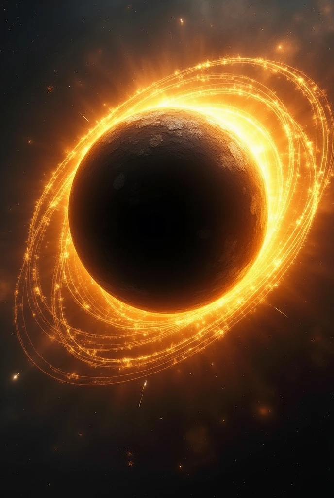 Yellow black hole-like object。The center is black and absorbs everything