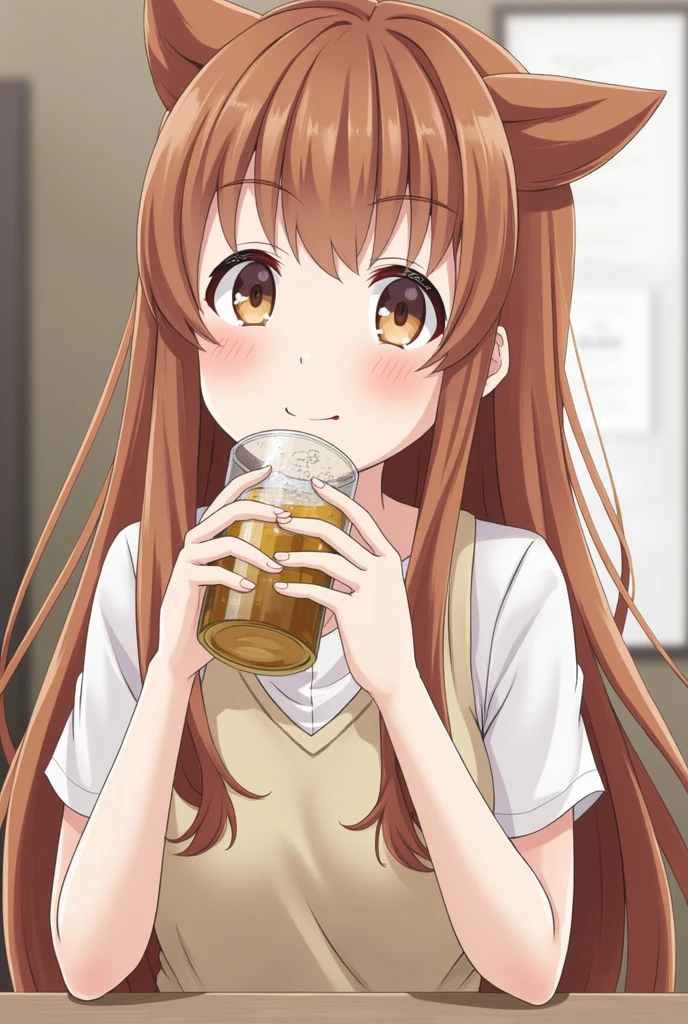 Anzu is drinking alcohol.