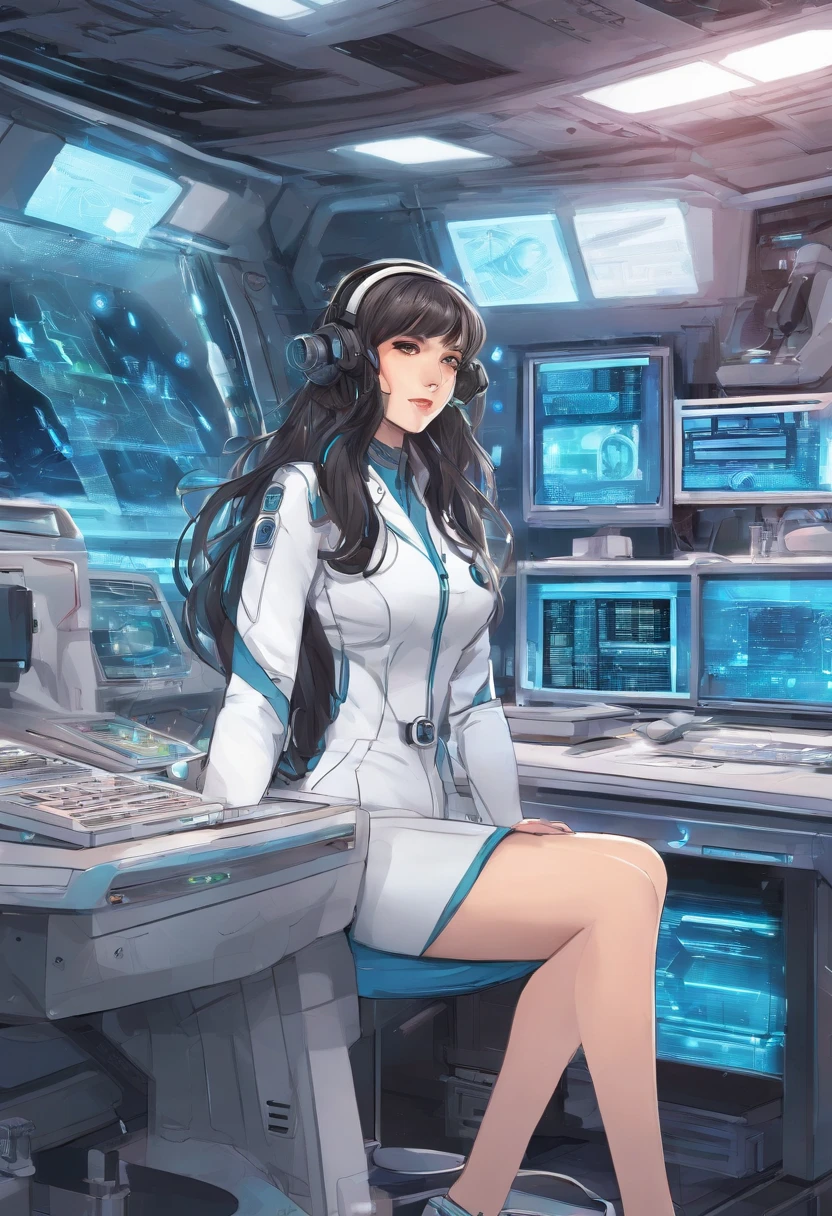 High-tech medical room,Beautiful and charming,1st Place Japan Women,Fox ears,long hair shawl,Doctor's attire,Sitting at the table,Reviewing the resume
