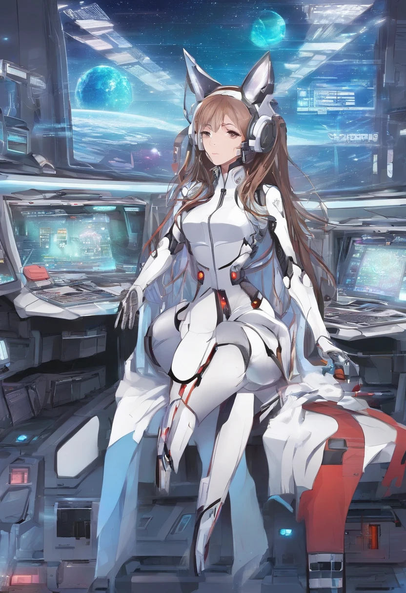 High-tech medical room,Beautiful and charming,1st Place Japan Women,Fox ears,long hair shawl,Doctor's attire,Sitting at the table,Reviewing the resume