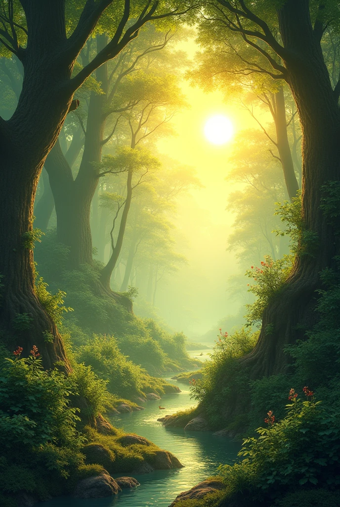 Forest with sun above the forest
