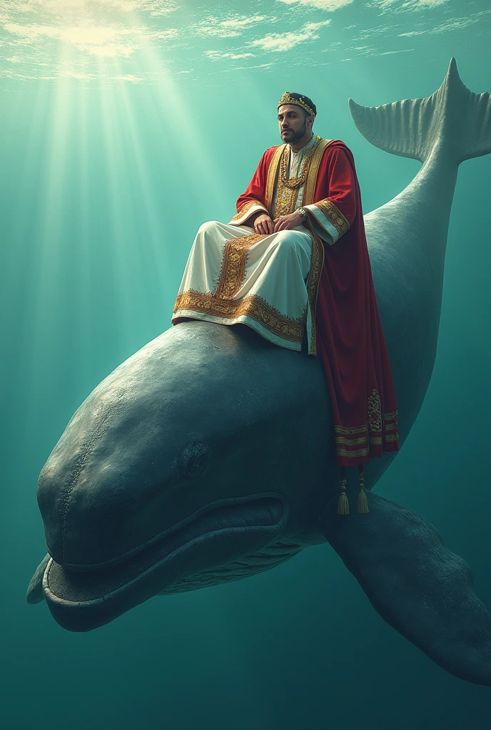 Mohammed VI is sitting on a whale.