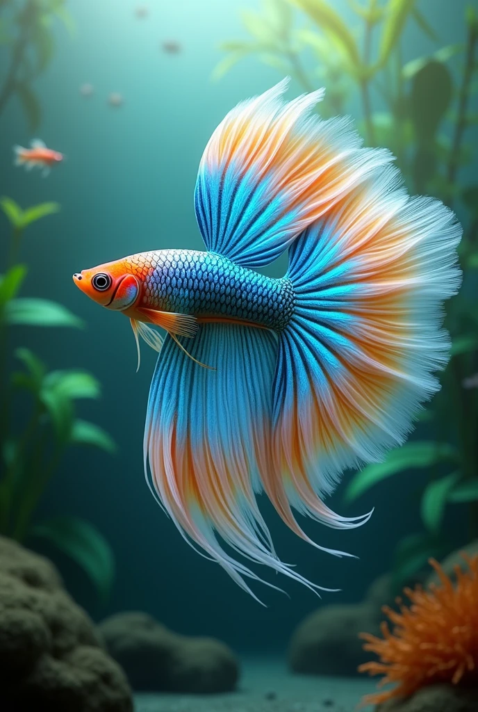 Blue guppy fish flaunting its beautiful fins and tail